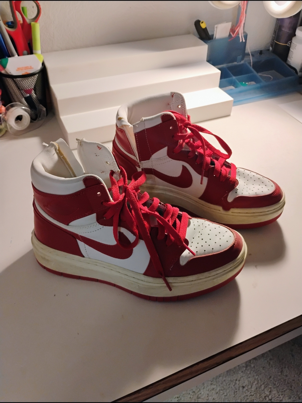 Nike Red and White High-Top Sneakers with Red Laces